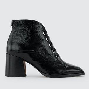 LABUCQ Jil Black Patent Lace Up Bootie Size 10 (41)